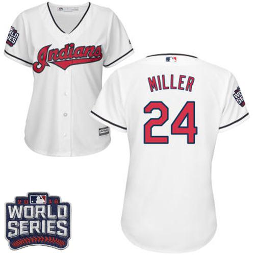 Indians #24 Andrew Miller White 2016 World Series Bound Women's Home Stitched MLB Jersey - Click Image to Close